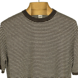 Knit short sleeve linen crew neck tee, brown with white stripes (restock)