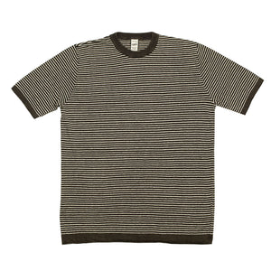 Knit short sleeve linen crew neck tee, brown with white stripes (restock)