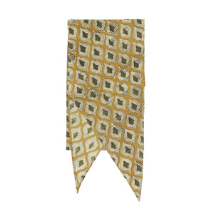 Bias cut scarf in khaki Ikat-style printed cotton