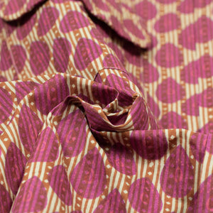 Short sleeve convertible collar shirt in magenta ikat print