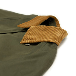 Raglan trench coat in dark olive cotton mix gaberdine